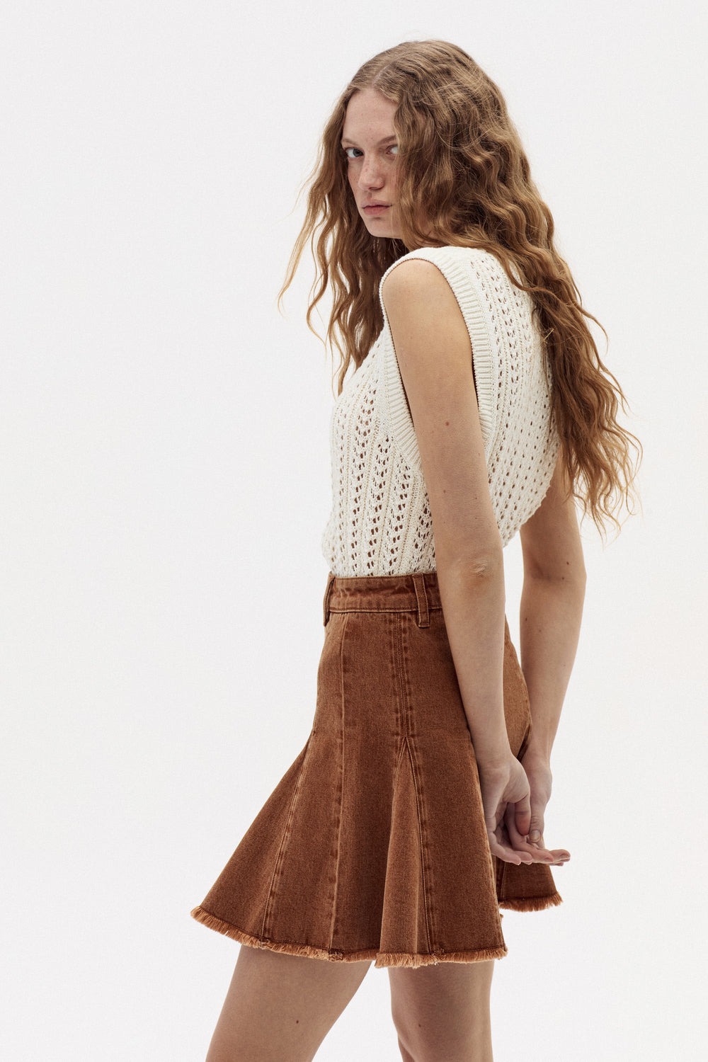 Azalea Denim Skirt - Washed Caramel