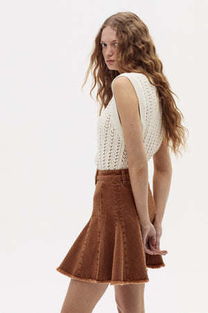 Azalea Denim Skirt - Washed Caramel