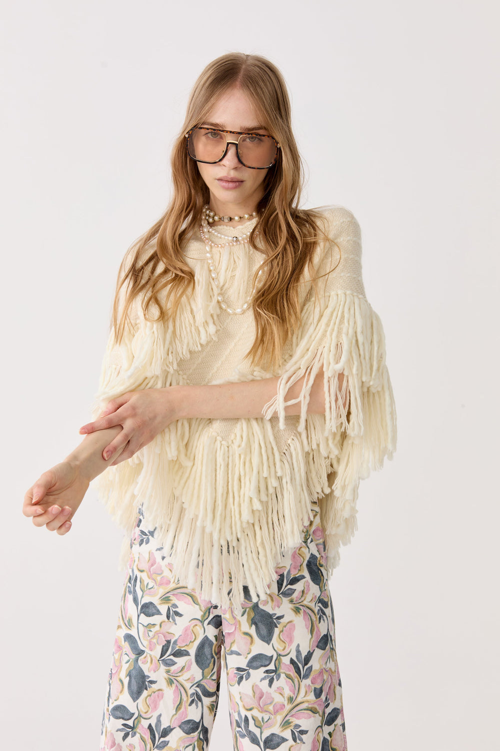 Fun Merino Wool Poncho - Natural