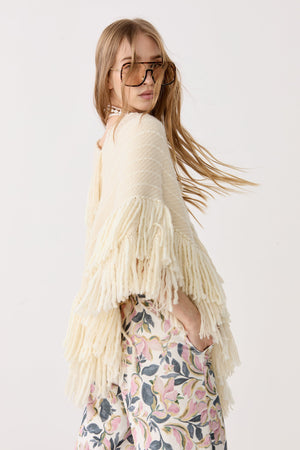 Fun Merino Wool Poncho - Natural