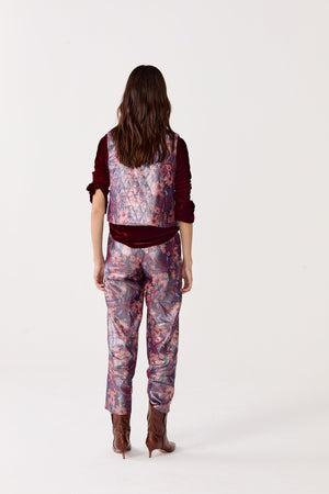 Astro Metallic Linen Pants - Gerbera Print
