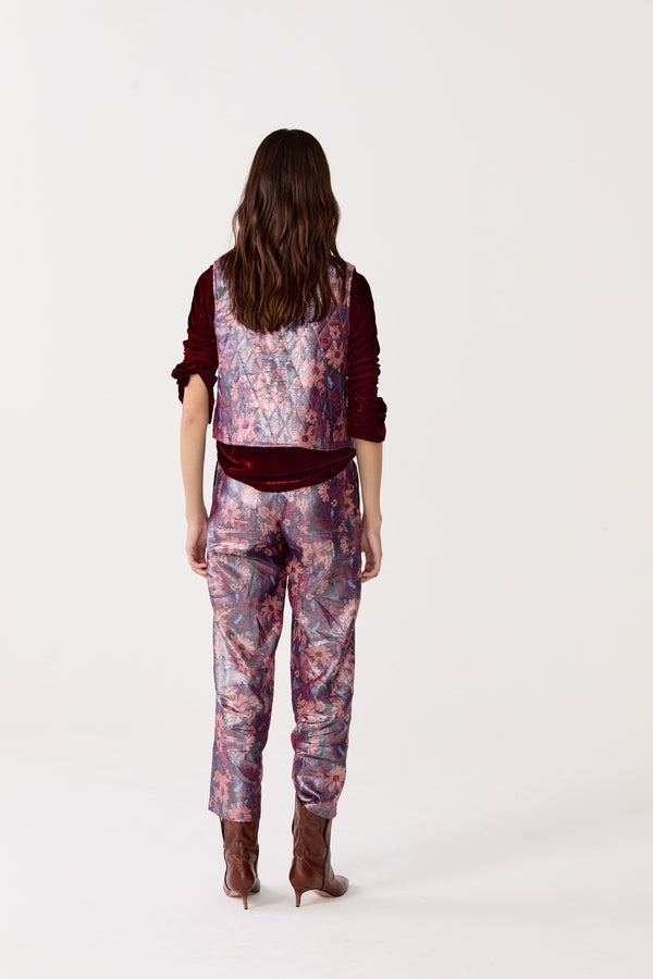 Astro Metallic Linen Pants - Gerbera Print