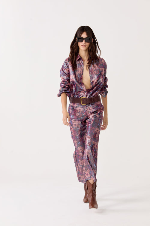 Astro Metallic Linen Pants - Gerbera Print