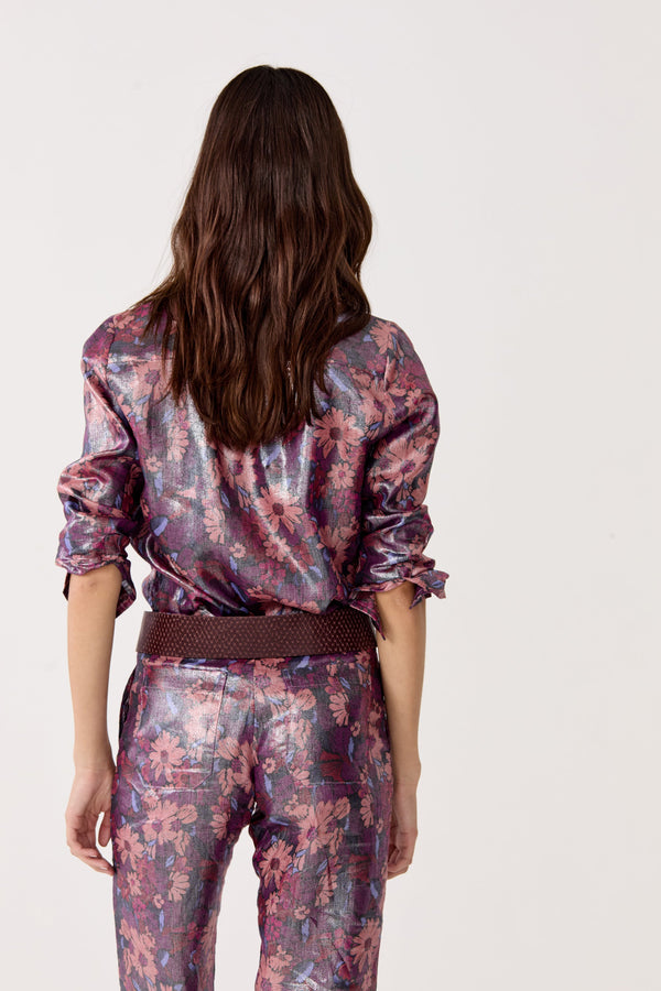 Astro Metallic Linen Pants - Gerbera Print