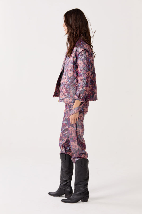 Highland Metallic Linen Quilted Jacket - Gerbera Print