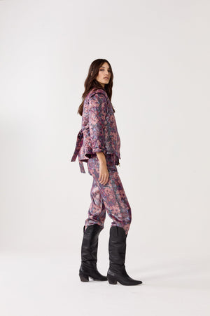 Astro Metallic Linen Pants - Gerbera Print