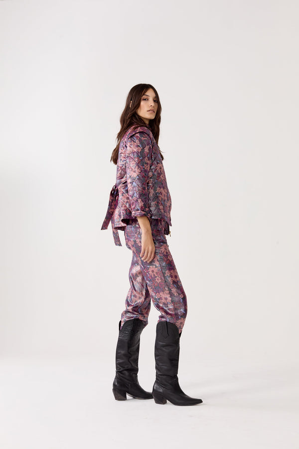 Astro Metallic Linen Pants - Gerbera Print