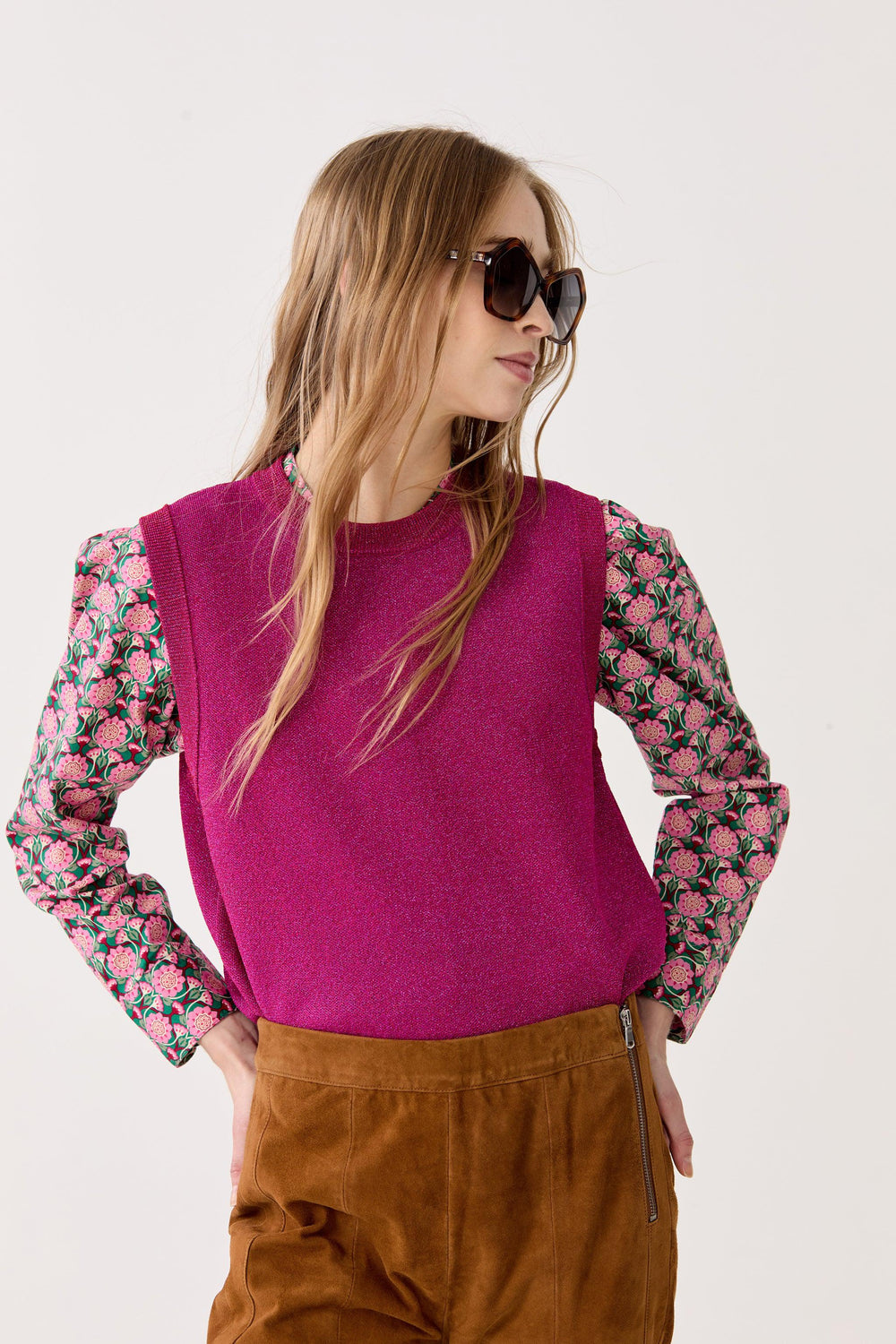 Glitter Knitted Top - Fuchsia