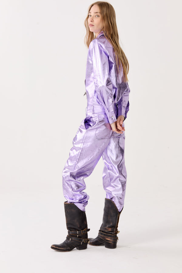 Astro Metallic Linen Pants - Violet