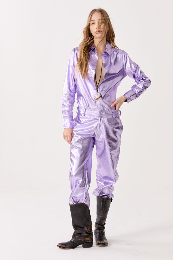 Astro Metallic Linen Pants - Violet