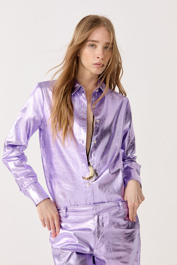 San Marino Metallic Linen Shirt - Violet