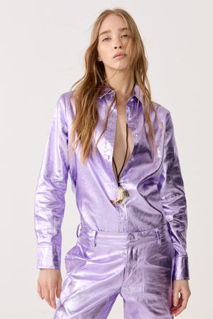 San Marino Metallic Linen Shirt - Violet