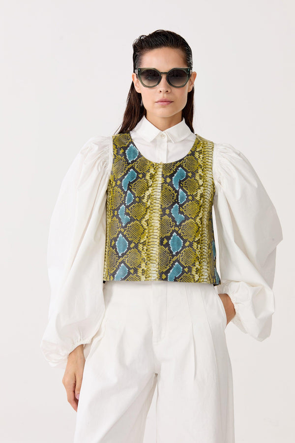 Vermont Leather Top - Blue Snake