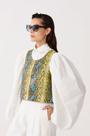 Vermont Leather Top - Blue Snake