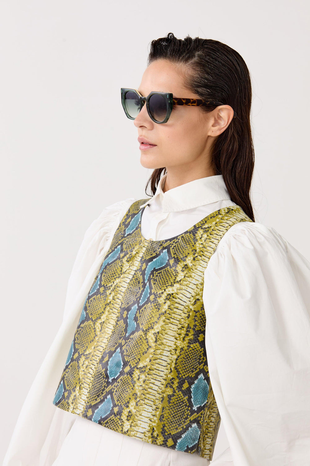 Vermont Leather Top - Blue Snake