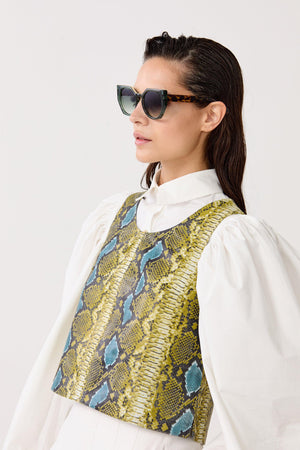 Vermont Leather Top - Blue Snake