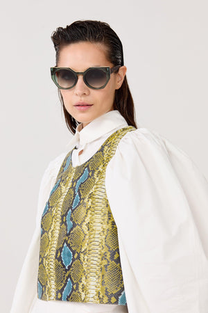 Vermont Leather Top - Blue Snake