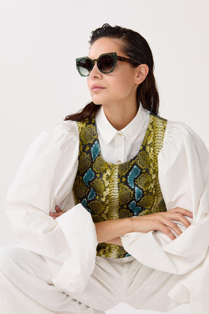 Vermont Leather Top - Blue Snake