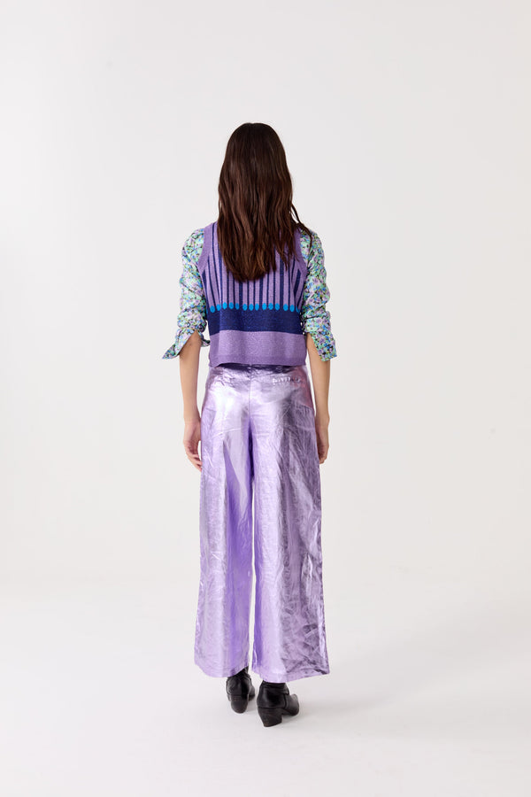 Culotte Metallic Linen Pants - Violet