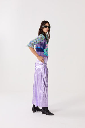 Culotte Metallic Linen Pants - Violet
