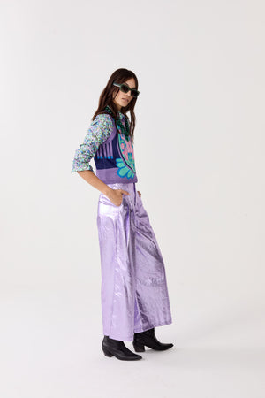 Culotte Metallic Linen Pants - Violet