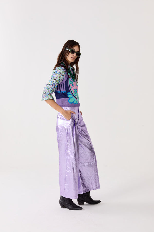 Culotte Metallic Linen Pants - Violet