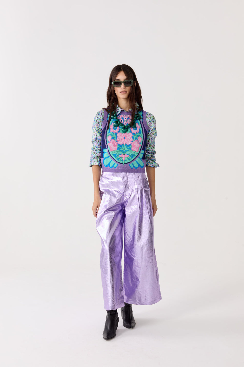 Culotte Metallic Linen Pants - Violet