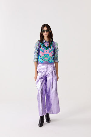 Culotte Metallic Linen Pants - Violet
