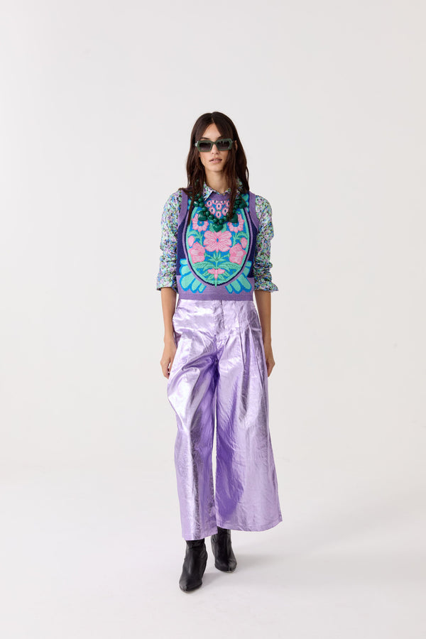 Culotte Metallic Linen Pants - Violet