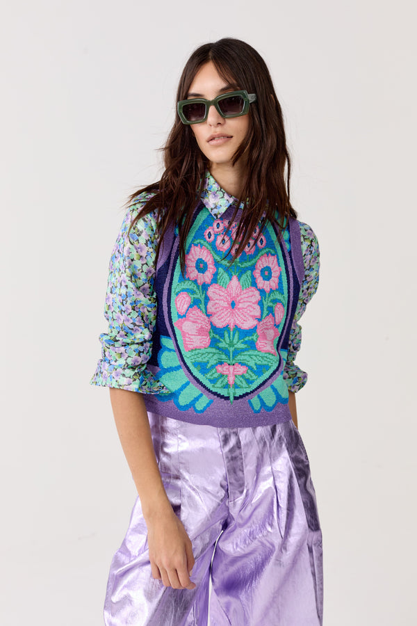 Kimchee Glitter Knitted Top - Kimchie Blue