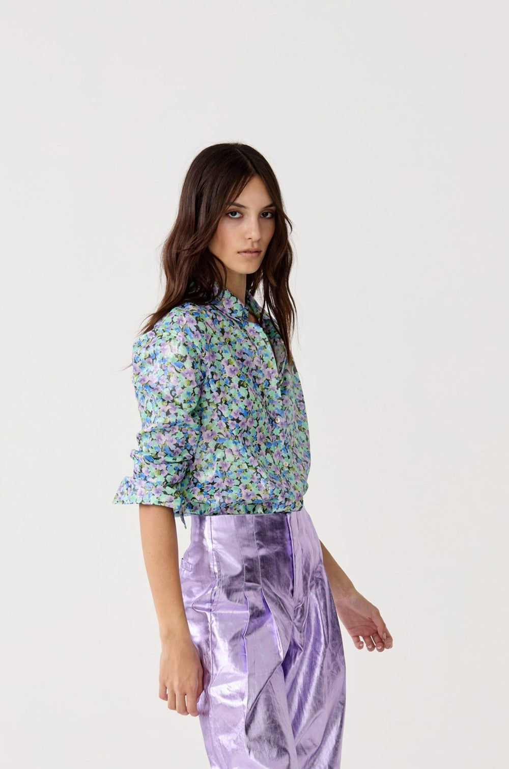 San Marino Metallic Linen Shirt - Meadow Print