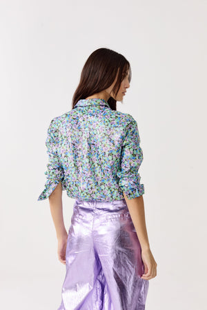 San Marino Metallic Linen Shirt - Meadow Print