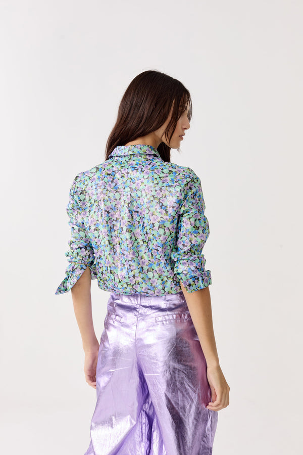 San Marino Metallic Linen Shirt - Meadow Print