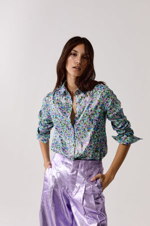 San Marino Metallic Linen Shirt - Meadow Print