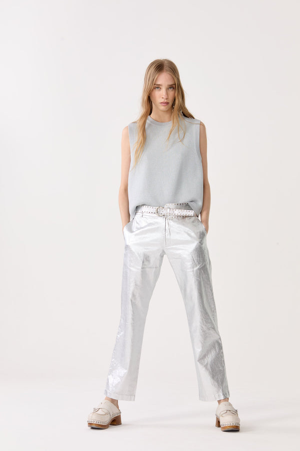 Astro Metallic Linen Pants - Silver