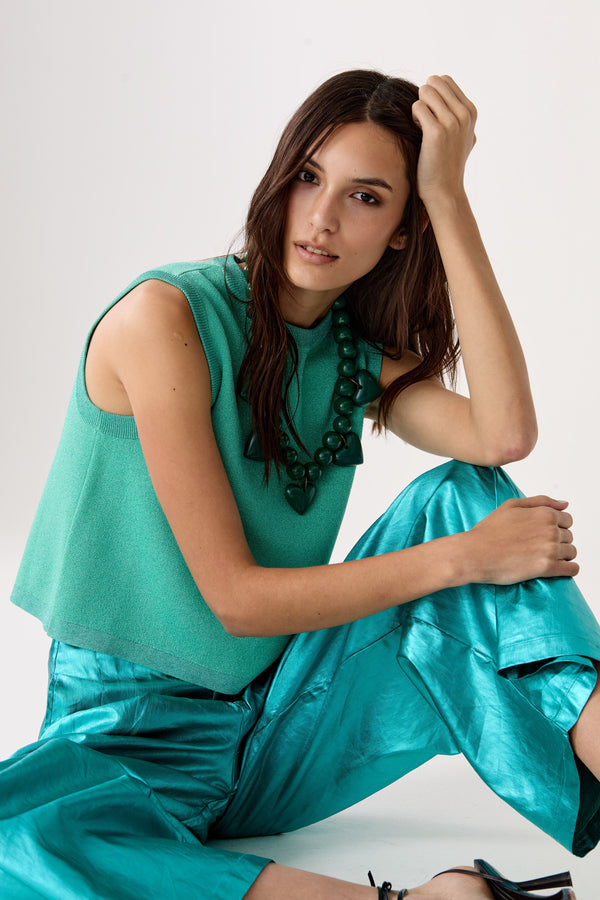 Glitter Knitted Top - Turquoise