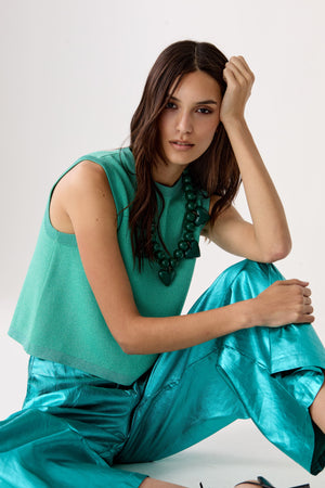 Glitter Knitted Top - Turquoise