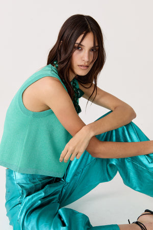 Glitter Knitted Top - Turquoise