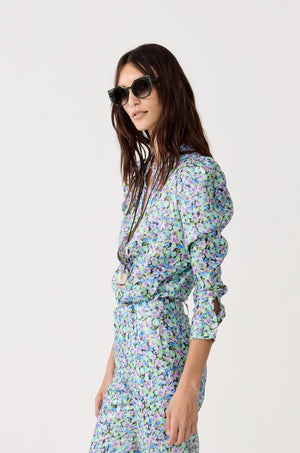 Lilium Metallic Linen Shirt - Meadow Print