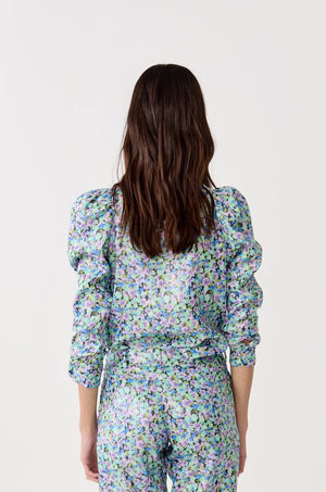 Lilium Metallic Linen Shirt - Meadow Print