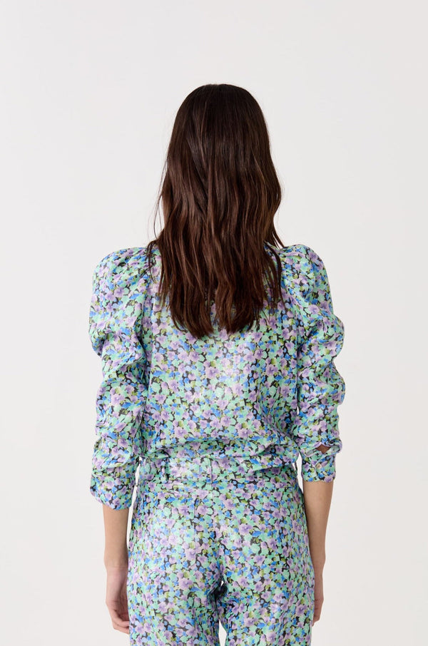 Lilium Metallic Linen Shirt - Meadow Print