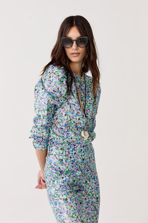 Lilium Metallic Linen Shirt - Meadow Print