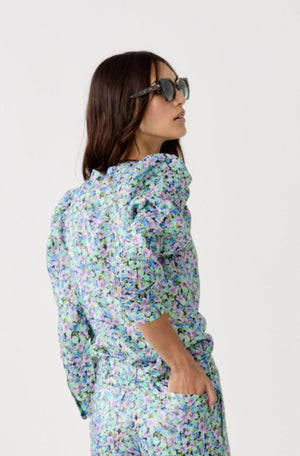 Lilium Metallic Linen Shirt - Meadow Print
