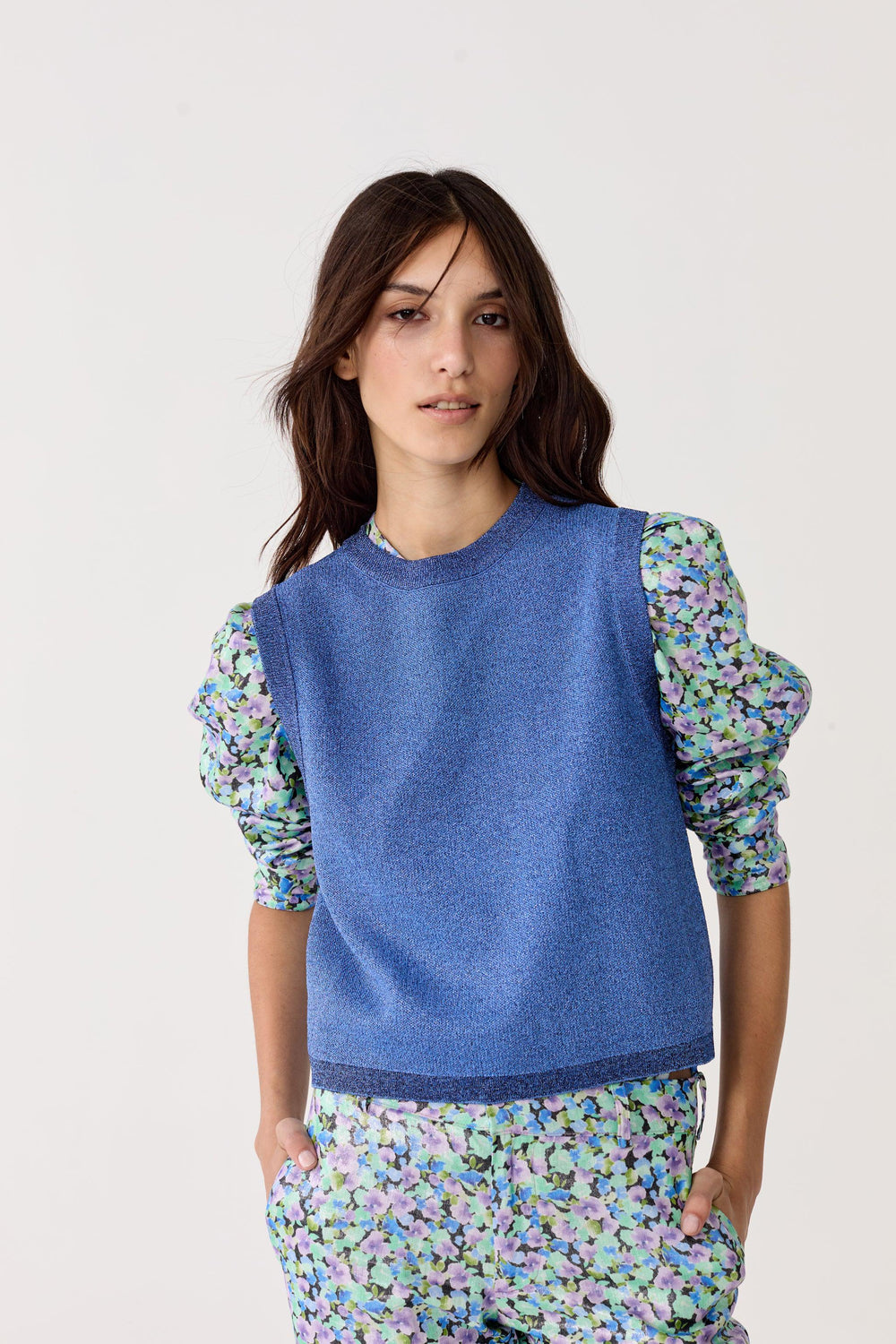 Glitter Knitted Top - Lanh Blue