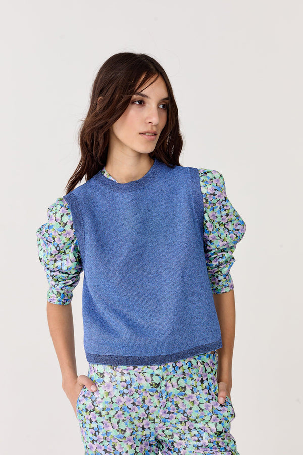 Glitter Knitted Top - Lanh Blue