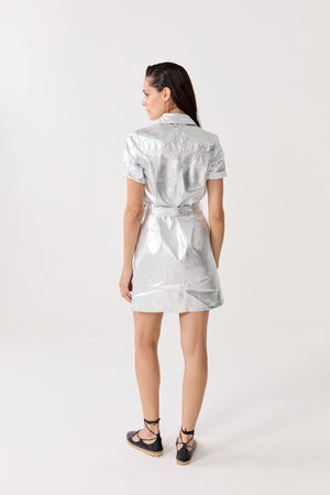 Franca Metallic Linen Dress - Silver