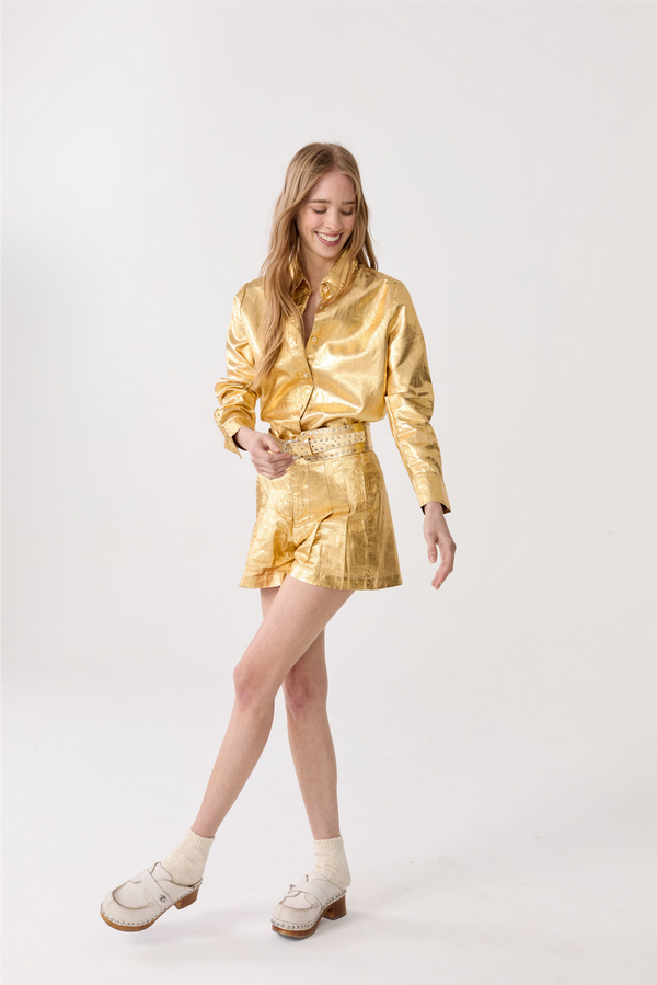 Frida Metallic Linen Shorts - Gold