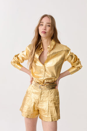 San Marino Metallic Linen Shirt - Gold
