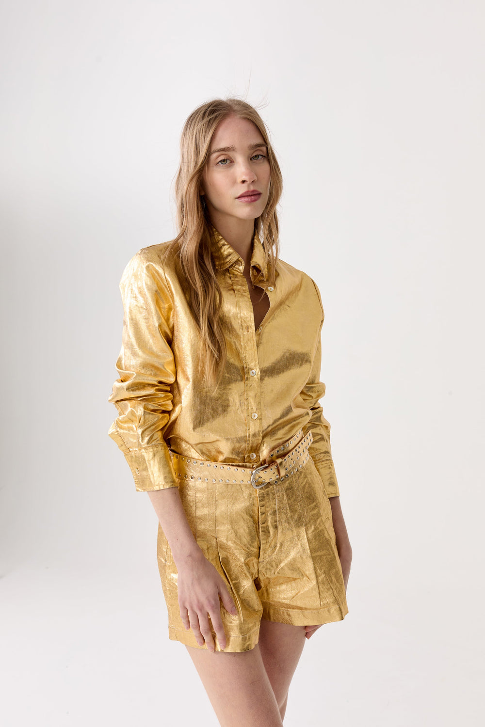 San Marino Metallic Linen Shirt - Gold