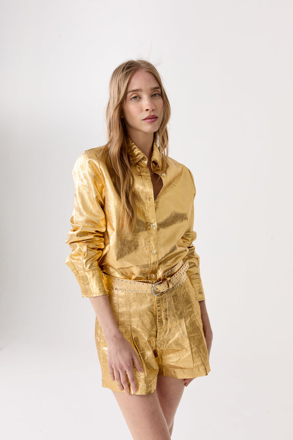 San Marino Metallic Linen Shirt - Gold
